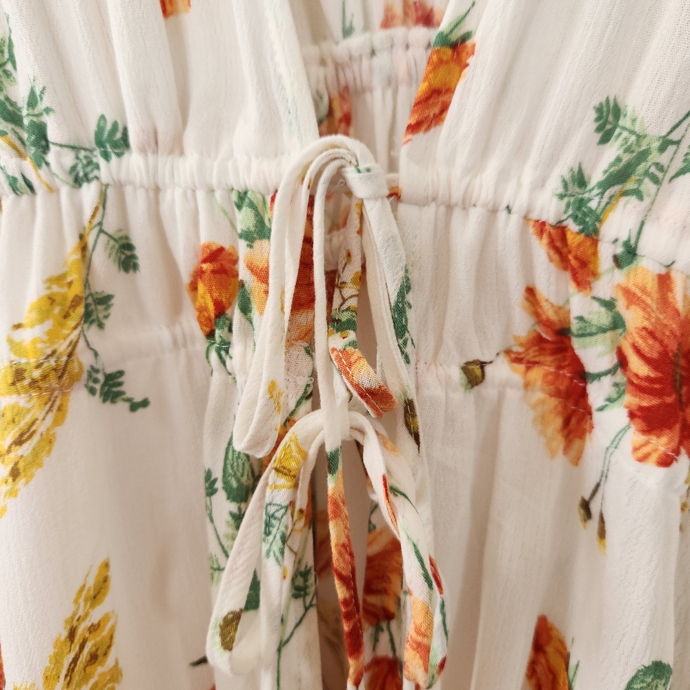 Torrid Floral Top White Orange Layering Swim Elastic Waist Open Tie Front 3X - Picture 5 of 9